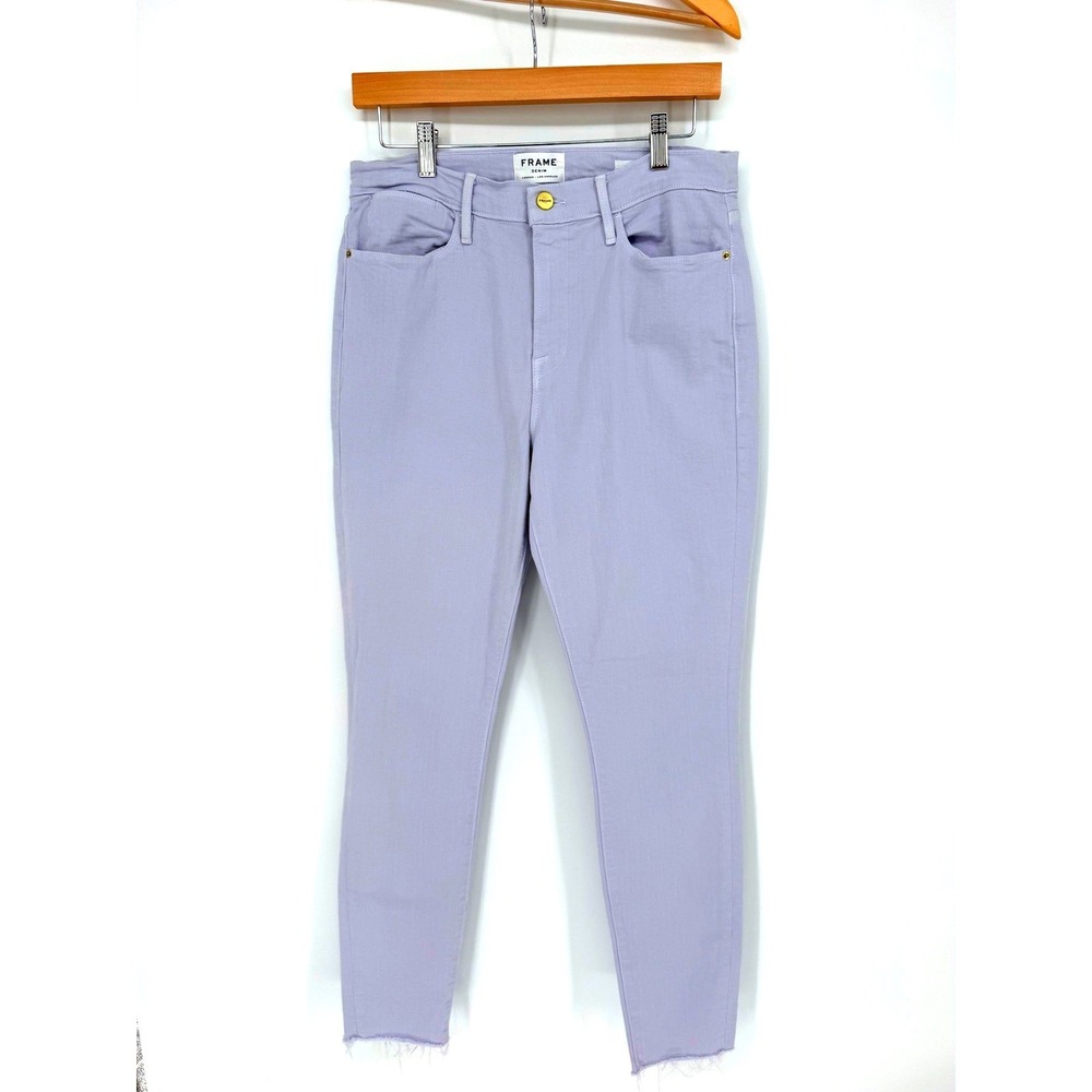FRAME Le High Skinny Jeans 28 Lavender Raw Hem Pastel Soft Girl Aesthetic Flawed